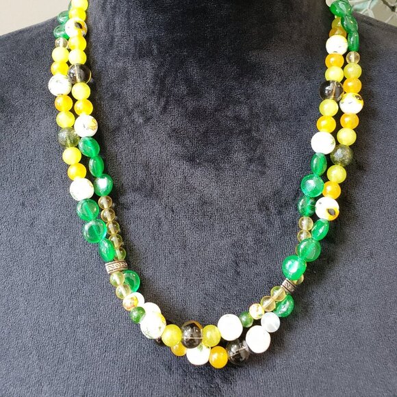 Womens Multicolor Multiple Beaded Two Strand Necklace with Lobster Clasp - Picture 1 of 7